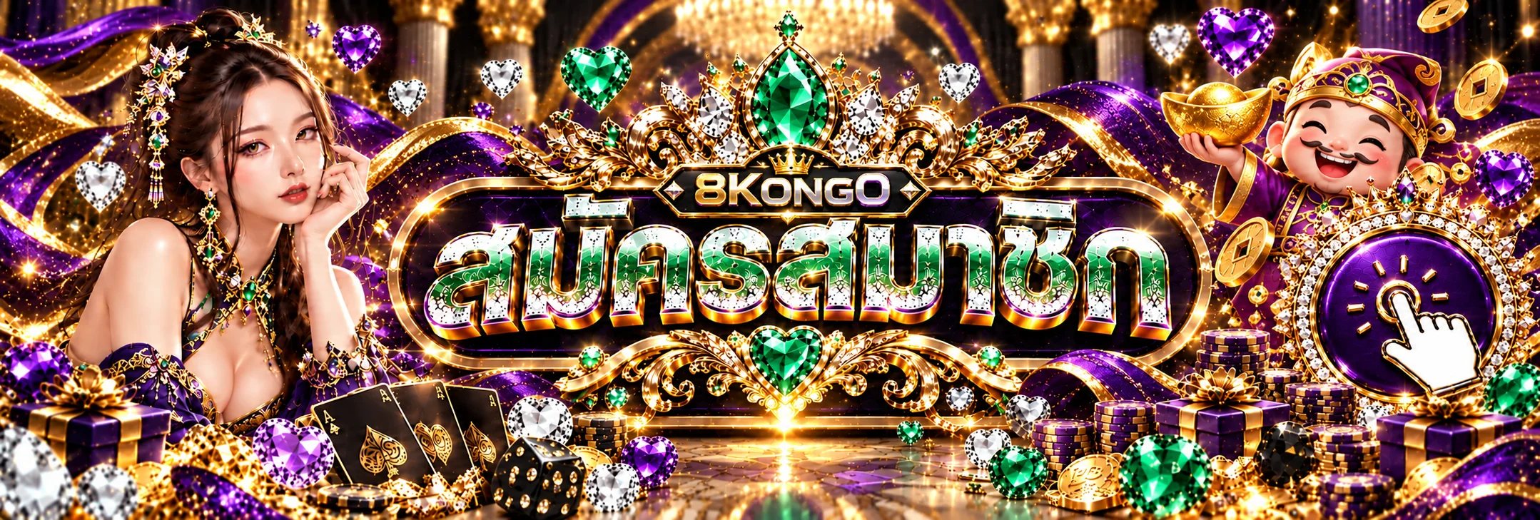 ป้ายสมัครสมาชิก 8KONGO ทางเข้าเว็บหลักโทนทองและม่วง